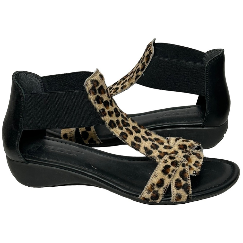 THE FLEXX Band Together Leopard Print Zcow Hair T-Strap Sandals - Picture 2 of 14